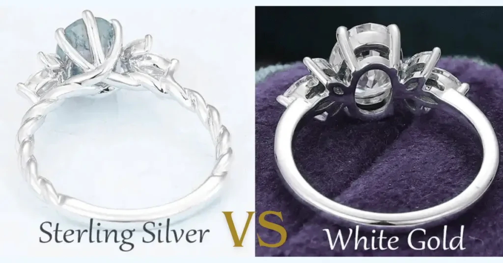 sterling silver vs white gold- two rings one is silver and other is white gold